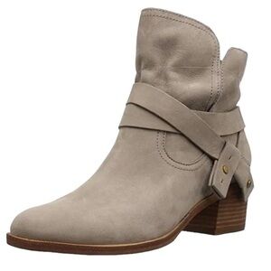 UGG ELORA ANTILOPE SUEDE BUCKLE WRAP ANKLE BOOTS, WOMEN US 8
